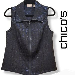 Chico's Vest Blue Metallic Geometric Design Size 0